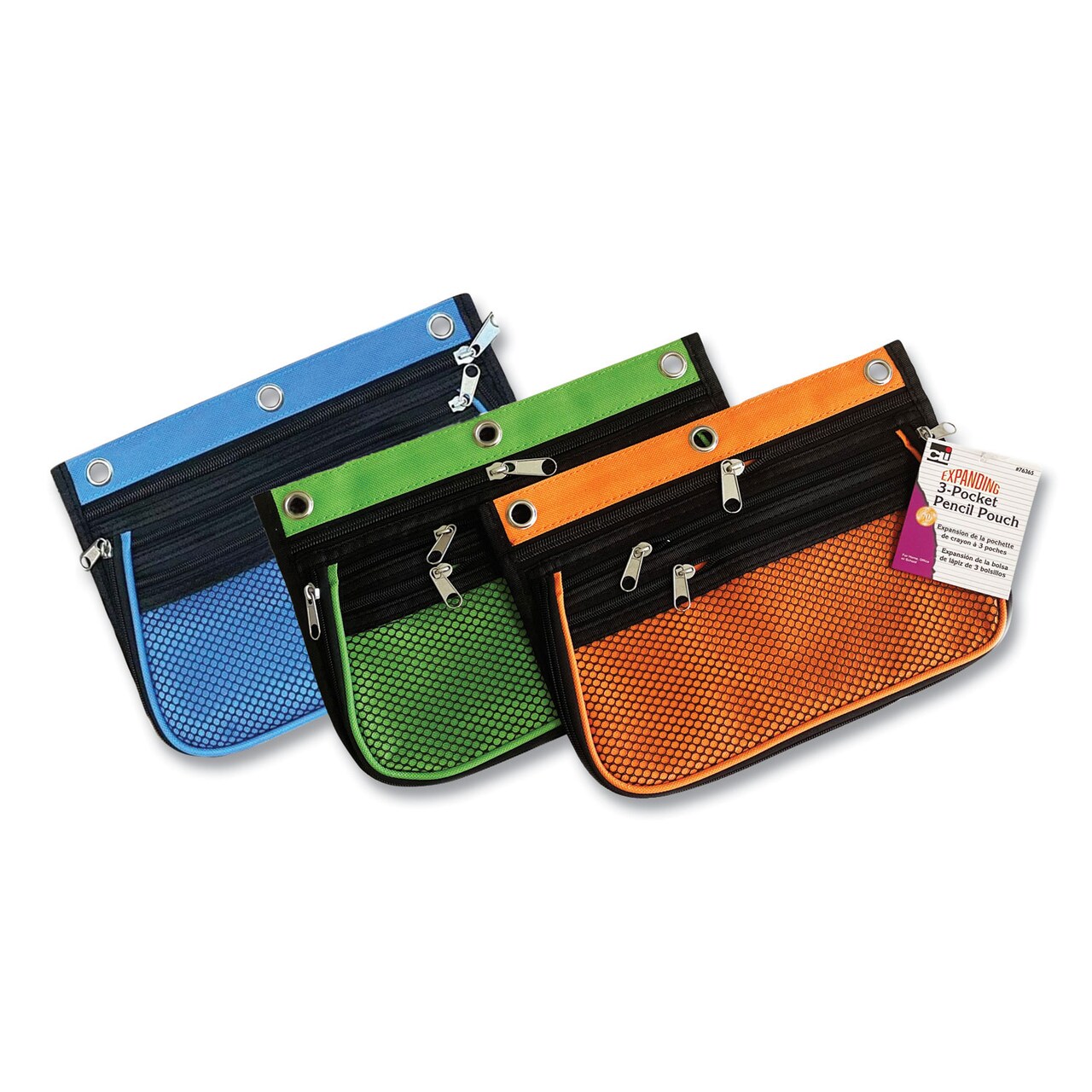 Charles Leonard Three-Pocket Expandable Binder Pouch, 10.25 x 7.5, Assorted Colors, 3/Pack